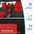 BDK PolyPro Car Seat Covers Full Set in Red on Black – Front and Rear Split Bench Seat Covers, Easy to Install, Accessories f