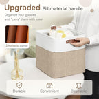 FinishingBo Cube Storage Baskets 6 Pack, 11x11 inch Cube Storage Bins with Leather Handles for Shelf Closet (White/ Khaki)