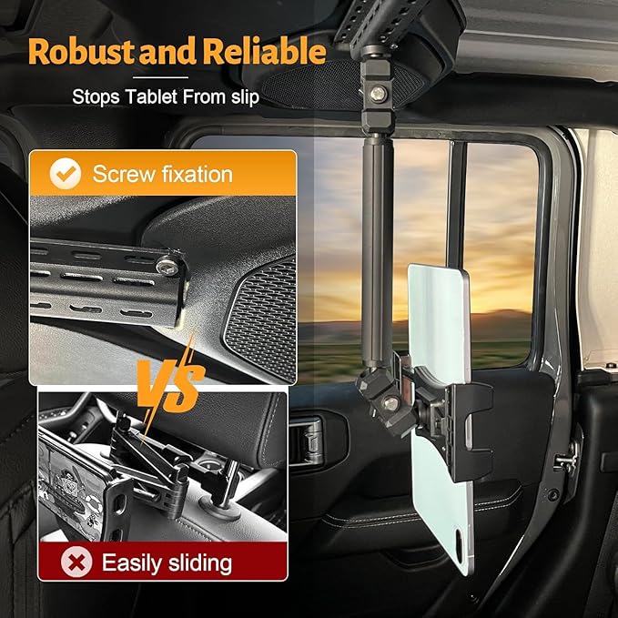 MAIKER Backseat Tablet Holder, Adjustable Hanging iPad Holder Mount Compatible with 2018-2025 Jeep Wrangler JL & 2020-2025 Gladiator JT, Road Trip Essentials for Kids for 4.92‘’~9.25’’ Devices Black