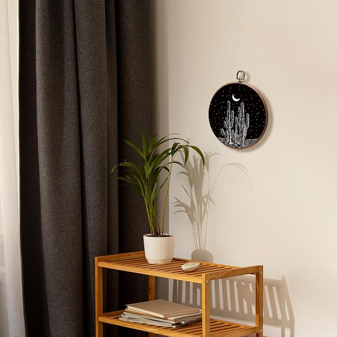 KSDUT Black Cactus Wall Art Decor - Western Wall Art Canvas Frame Hanging Prints, Vintage Southwestern Desert Eclectic Round 