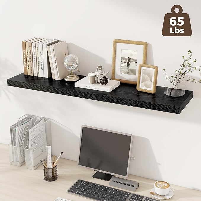 Fun Memories 12 Deep Floating Shelves for Wall, 48W x 12D Extra Large Floating Shelves Set of 2, Hanging Wood Wall Shelves fo