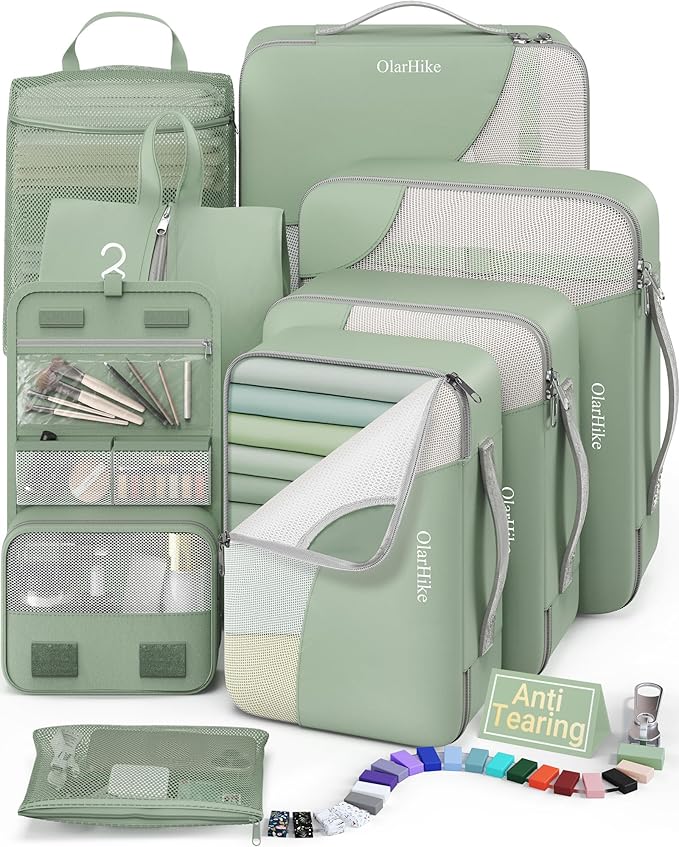 8 Set Packing Cubes for Travel, Gifts for Women Mom,Anti-Tearing Suitcase Organizer for Luggage with Shoe & Hanging Toiletry 