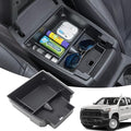 JDMCAR Center Console Organizer Compatible with 2023 2024 2025 2026 Chevy Colorado/GMC Canyon Accessories, Coin Container Armrest Secondary Storage Box with Non-Slip Silicone Mat (Black Trim)