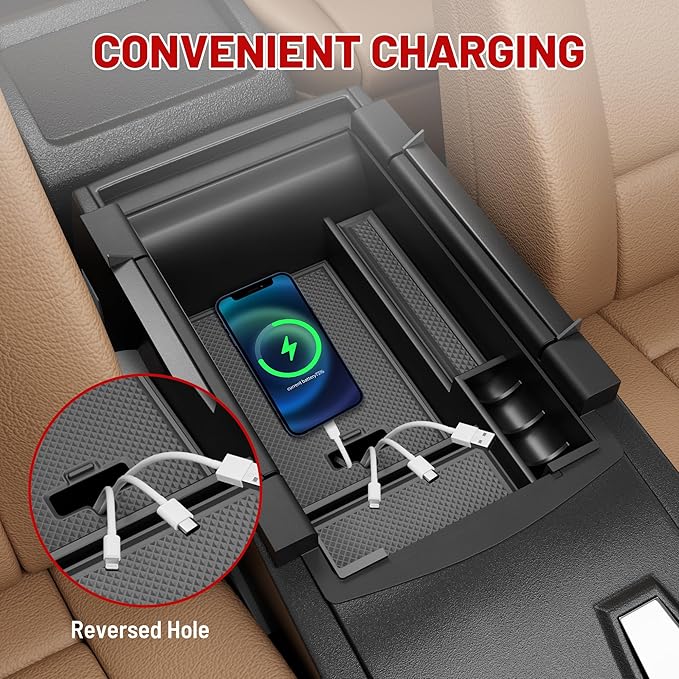 RED WOLF Center Console Organizer Tray for BMW 2014-2016 X5 F15 2015-2019 X6 F16 Armrest Box Secondary Storage with Preserved Hole for Charging Cable Exactly Match