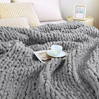 Admitrack Chunky Knit Blanket Throw, 100% Hand Knit Chenille Throw Blanket for Sofa & Home Decor, Soft and Cozy Knitted Throw