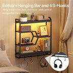 HOOBRO Gaming Floating Shelf with LED Lights, 27.5" LED Wall Mounted Shelf with Hanging Rod & 4 S-Hooks, 4-Tier Hanging Displ