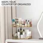 Corner Bathroom Counter Organizer with Top Toothbrush Holders, 2-Tier Make Up Organizers for Vanity with Brush Holder, Corner