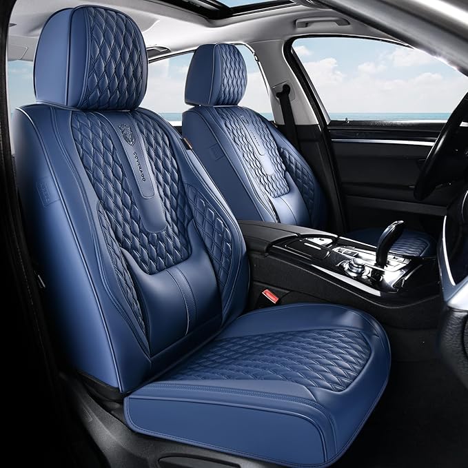 Coverado Car Seat Covers Full Set, Nappa Leather Seat Covers for Car, Waterproof Car Seat Protector with Lumbar Support, Auto