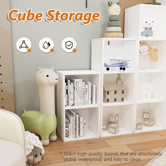 2 Cube Storage Organizer,Wooden 2-Tier Open Shelf Bookshelf,Versatile Storage Cubes for Living Room，Bedroom,Home Office, (Whi