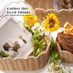 Scalloped Basket Set of 3, Wicker Storage Baskets - Hand-Woven Paper Rope Nursery Organizer for Diaper Caddy, Baby Toys & She