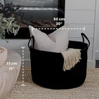 OrganiHaus Large Woven Storage Basket for Blankets and Toys 20" x 13" Inch, Rope Laundry Basket with Handles, Cushions & Pill