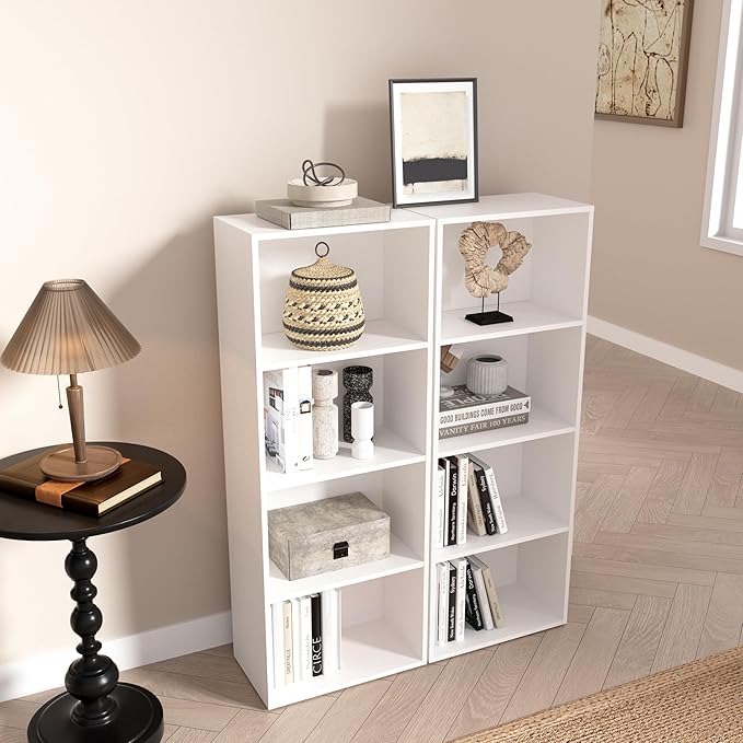 Wooden 4 Cube Storage Organizer, 4 Tier Tall Modern Bookshelf Freestanding Storage Display Organizer, Versatile Cubes Shelf a
