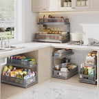 2 Pack 21IN-Depth Under Sink Organizer With Next-Gen Ball-Bearing Slides,2-Tier Precision Mesh Pull Out Cabinet Storage for B
