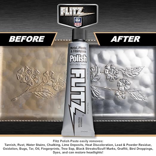 Flitz Metal Polish Paste - 5.29oz USA-Made Polish for Solid Chrome, Stainless Steel, & Aluminum - Non-Abrasive for Light Oxidation - Requires Manual Buffing - Not for Plated/Coated Surfaces (1 Pack)