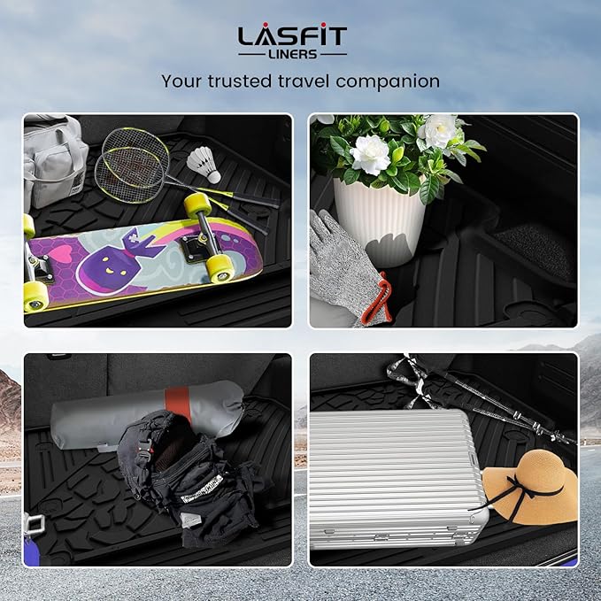 LASFIT Trunk Mat for Jeep Wrangler JL 2018-2025 2026 4 Door Cargo Without SUBWOOFER, All Weather TPE Custom Fit Cargo Mat for Flat Load Floor Gas Type (Not for JK/Not PHEV/Not 2-Door), Black