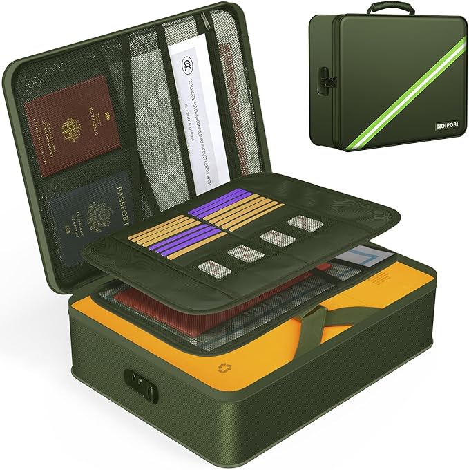 Noiposi Document Organizer with 5200℉ Heat Insulated,Waterproof and Fireproof Document Box,Portable Home Travel Safe Storage 