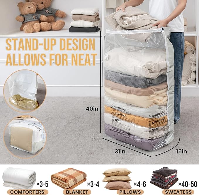 TAILI 8 Pack Vacuum Storage Bags, Jumbo Cube (31x40x15 Inch), Extra Large Vacuum Seal Bags for Clothes, Comforters and Blanke