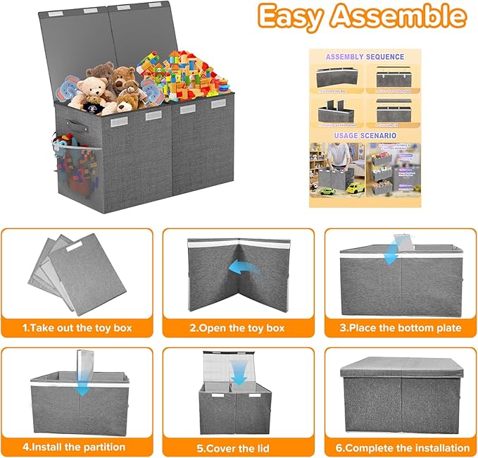 Large Toy Box Chest, Collapsible Sturdy Toy Storage Organizer Boxes Bins Baskets Dinosaur Kids Toy Chest Bin with Lids for Bo