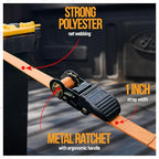 FORTEM Ratchet Straps, Tie Down Strap Set 1650lb Break Strength, 4 Pack 15ft x 1in, 4 Soft Loops, Moving Straps Tie Downs, Cargo Cam Buckles for Trucks, Carry Bag, for Men