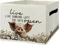Rustic Pig Storage Bins & Boxes with Handles, Farmhouse Pig Foldable Basket for Organizing, Live Like Someone Left the Gate O