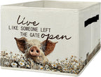 Rustic Pig Storage Bins & Boxes with Handles, Farmhouse Pig Foldable Basket for Organizing, Live Like Someone Left the Gate O