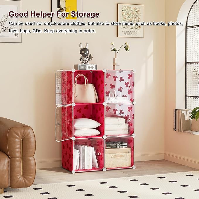C&AHOME Cube Storage Organizer with Doors, 6-Cube Shelves, DIY Plastic Modular Bookshelf, Closet Clothes Storage Shelving Ide