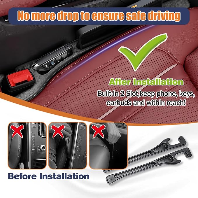 2-PackCar Seat Gap Filler，Car Cup Holder Coaster，Car Seat Crevice Blocker Stop Things from Dropping，Auto Accessories for SUV Truck Sedan