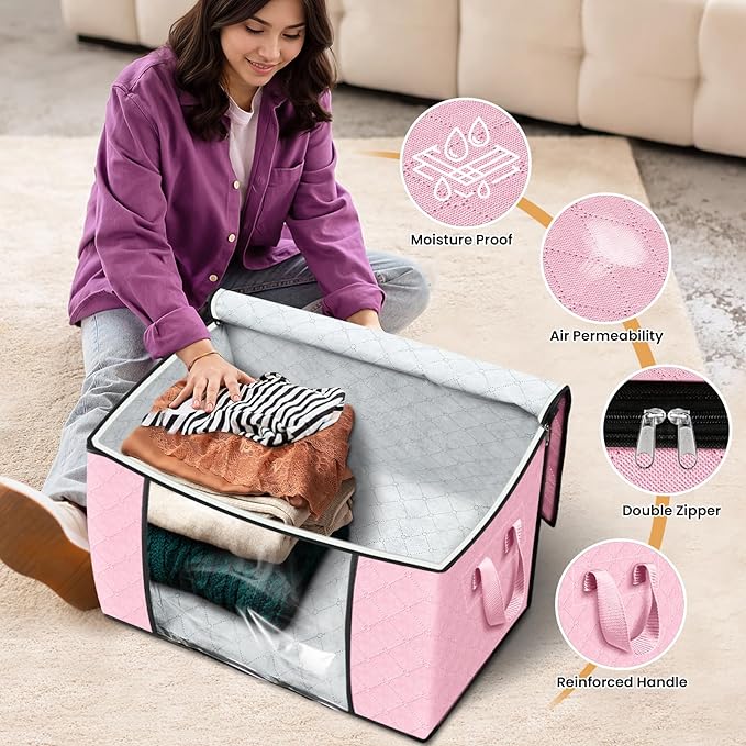 Fab totes 24 Gallons Clothes Storage, Foldable Thick Fabric Blanket Storage Bags, Containers for Organizing Bedroom, Closet, 