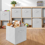 Casafield Set of 6 Collapsible Fabric Cube Storage Bins, White - 13" Foldable Cloth Baskets for Shelves, Cubby Organizers & M