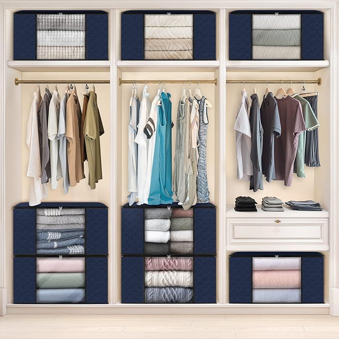 Fab totes Storage Bags,Clothes Blanket Storage Bins Foldable Closet Organizers with Reinforced Handle for Home Dorm Storage a
