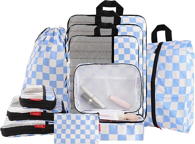U+U 10 Set Compression Packing Cubes - Ultralight Travel Organizers with Laundry Bag and Cosmetic Bag, Space-Saving Suitcase 