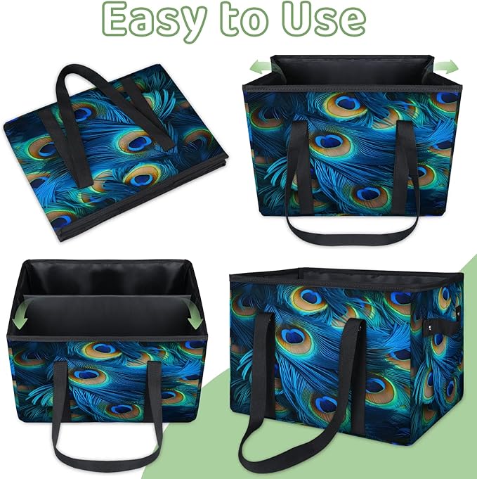 Reusable Grocery Bags Heavy Duty Shopping Bags Foldable Large Tote Bags with Long Handles & Hard Bottom