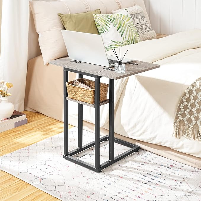 HOOBRO Floating Shelves and C Shaped End Table, Wall Mounted Shelf Set of 2, Foldable End Table with Storage Shelf, Small Sna