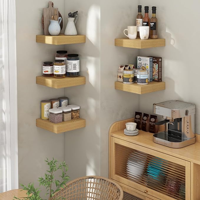 Square Floating Shelves for Wall, 12" W x 12" D x 2" H, 2 Pack of Small Wall Mounted Engineered Wood Shelves with Invisible B
