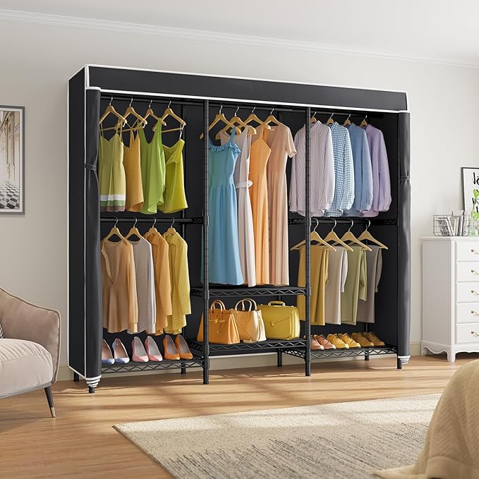 VIPEK V5C SE Garment Rack Wardrobe Closet, Heavy Duty Clothes Rack with Adjustable Shelves and Black Cover, Black Metal Close
