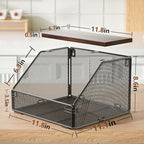 Stackable Fruit Basket for Kitchen Countertop Space Saving, Wall Mounted Mesh Metal Wire Basket with Wood Lid Extra Storage, 