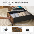 Under Bed Storage with Wheels, Wooden Under Bed Drawers On Wheels, Rolling Under Bed Shoe Storage, Space Saving,Rustic Brown,