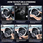 SEG Direct Flat Bottom Steering Wheel Cover, D Shaped Car Wheel Cover 14 1/2-15 in. (37-39 cm), Black White Microfiber Leathe