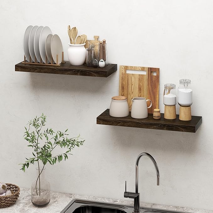 Dreamland 24 Inch Floating Shelves, Rustic Elm Wood Wall Shelf for Home Decor, 8 Inch Deep Floating Shelf for Wall, 24 x 8 Ba