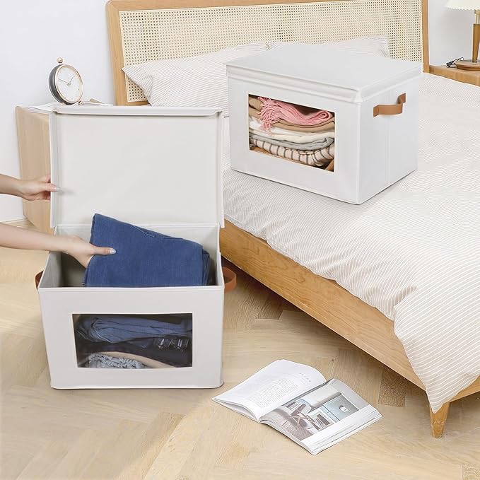 Univivi Storage Boxes with Lids Fabric Foldable Storage Bin for Clothes, [3-Pack] Closet Organizer Containers boxes with Hand