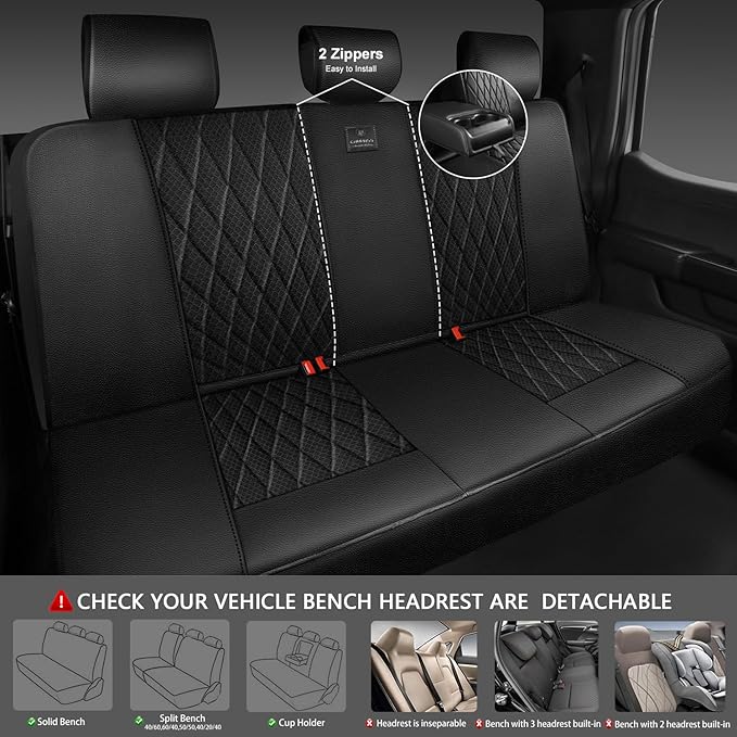 CAR PASS Thick Foam 3D Mesh Leather Car Seat Covers Full Set, Luxury Breathable Premuim Faux Leather Automotive Seat Covers, 