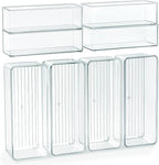 Qilinba 8 PACK Drawer Organizer Bins Bathroom Deep Drawer Organizer Tray for Cutlery Vanity Make-up, Clear Stackable Storage 