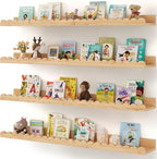 Shario Nursery Book Shelves, 4-Pack Wood Floating Shelves for Wall Kids, Scalloped Shelves, Wall Book Shelves for Bedroom Kid