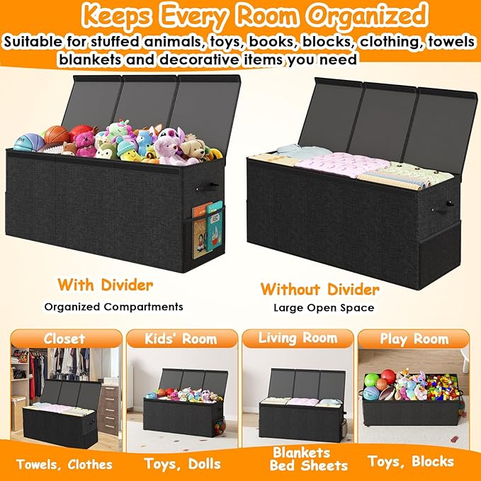 Extra Large Toy Box Chest with Lid, Kids Toy Storage Organizer for Boys Girls, Big Toy Bin Basket Extra Large Toy Storage Box
