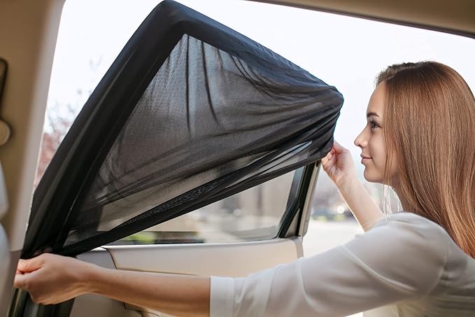 Side Window Sunshade Sock Screen-Shade (Pack of 2) – Block Sun Rays to Keep Car Interior Cool and Comfortable – Elasticized Universal Fit Mesh Sun Shade for Car, Truck, SUV, Van