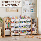 Storage Organizer with Bookshelf and Stuffed Animal Storage - Playroom Organization with Shelves and 12 Bins - Living Room Bo