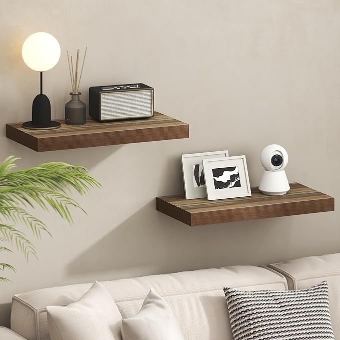 Furinno TANNA Floating Shelves for Wall Set of 2, 12 x 24 Wall Shelf, Wall Mounted Floating Shelf with Invisible Bracket, 2-i
