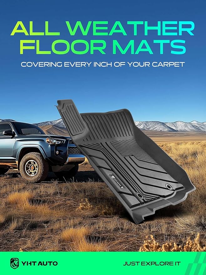 YHTAUTO Floor Mats Fit 2016-2023 Toyota Tacoma (Double Only for Automatic), TPE Floor Liners All-Weather Protection Custom Fit, 1st & 2nd Row, Set of 3 Black