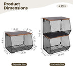 Joyibay 4 Pcs Stackable Fruit Baskets, Metal Mesh Wall Storage Baskets with Wooden Lids, Folding Wire Organizers for Kitchen 