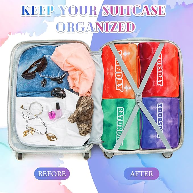 Paterr 14 Pcs Packing Cubes for Travel Kids Days of Week Compression Packing Cubes Colorful Luggage Organizers Suitcase Camp(